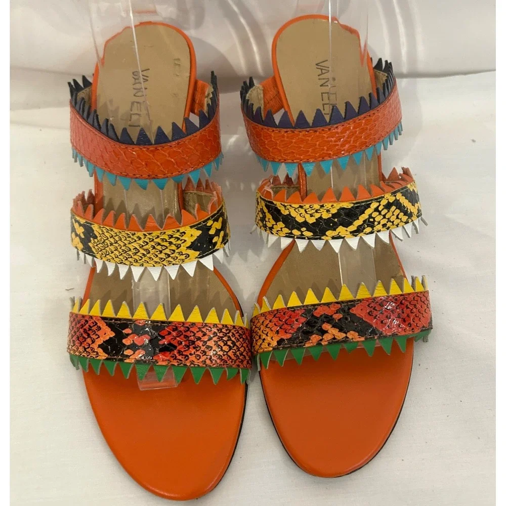 Vaneli Sandals Womens Size 9M Snake Skin Bareback Multi-color Aztec Strappy Heel